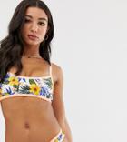 New Look Scoop Bikini Top In Tropical Pattern - Yellow