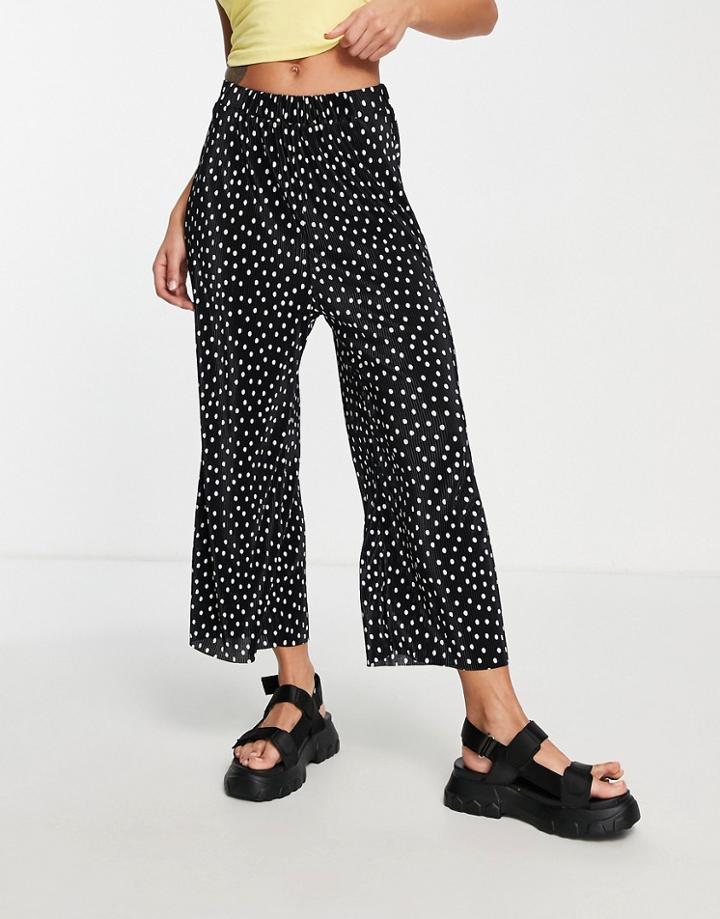 Asos Design Plisse Culotte Pants In Mono Spot-multi