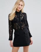 Mango Lace Long Sleeve Shirt - Black