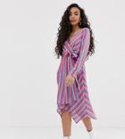 Glamorous Petite Wrap Front Dress With Tie Waist In Bright Stripe-multi