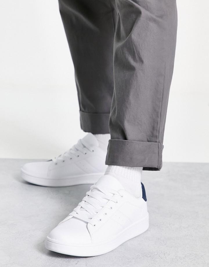 Truffle Collection Lace Up Sneakers In White With Navy Tab-multi