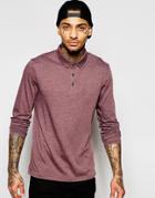 Asos Long Sleeve Jersey Polo In Burgundy Marl - Purple