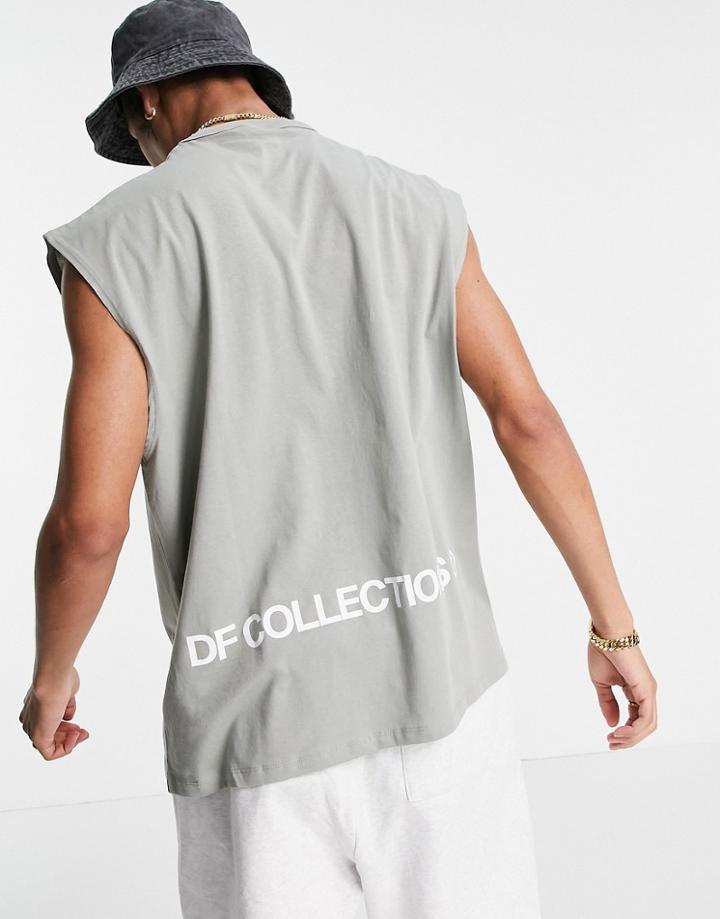 Asos Dark Future Tank In Khaki With Logo Print-green