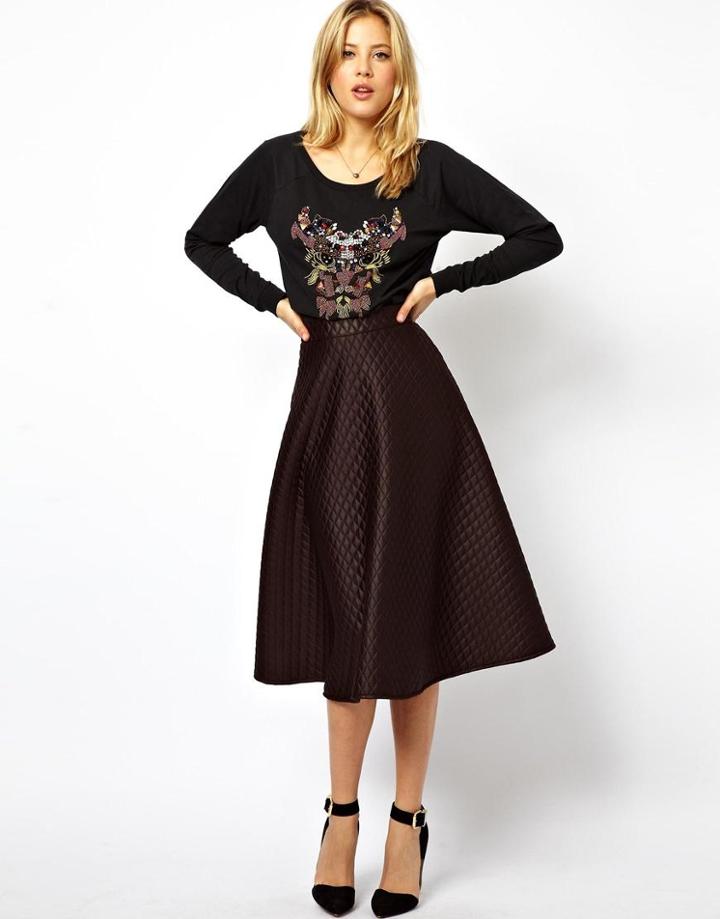 Asos Full Quilted Midi Skirt