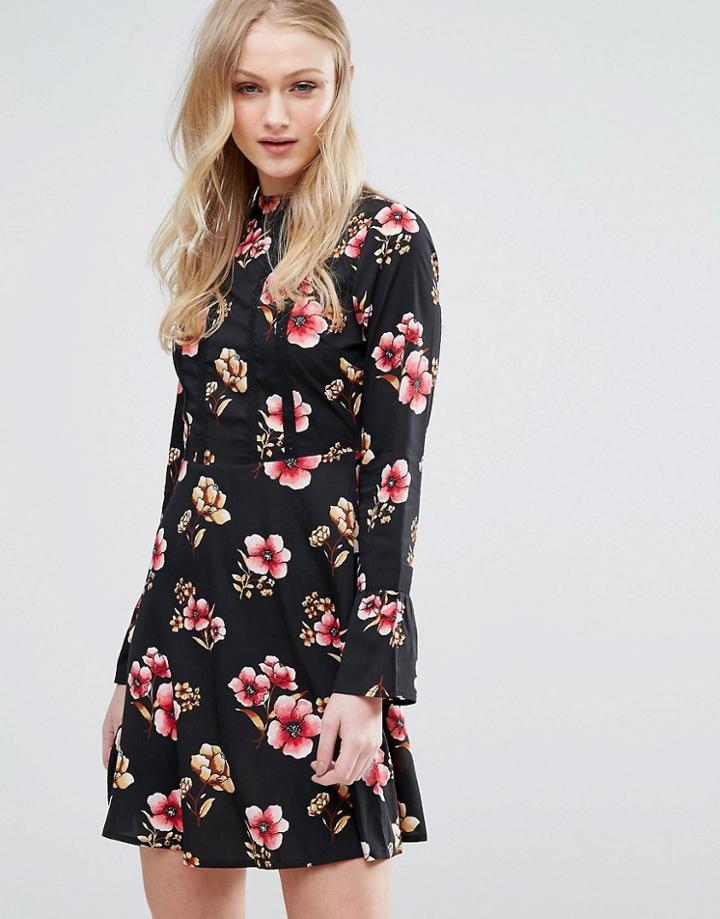 Influence Flare Sleeve Dress - Black
