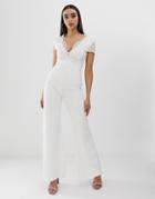Club L Cap Sleeve Embroidery Detail Jumpsuit-white