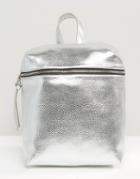 Missguided Metallic Texutured Backpack - Silver