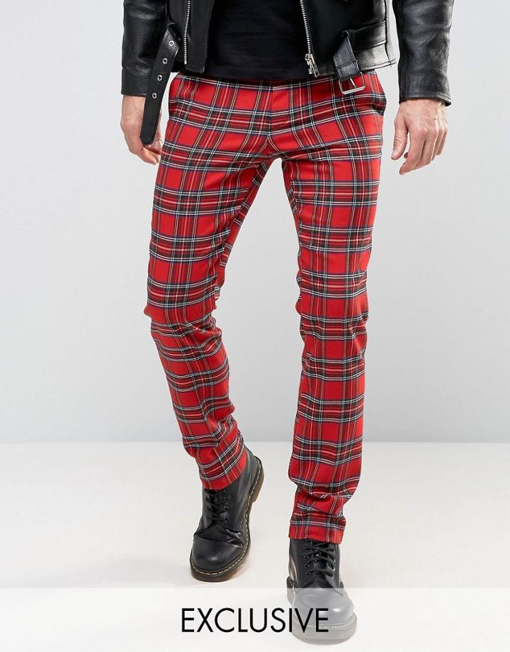 Reclaimed Vintage Skinny Plaid Pants - Red