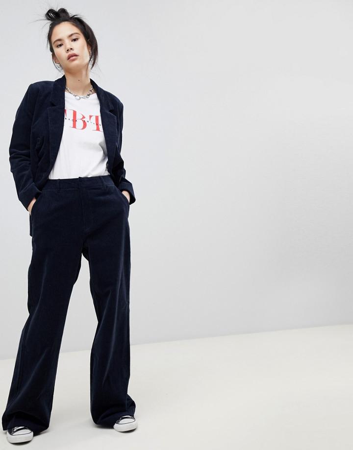 Pull & Bear Cord Flares In Navy - Beige