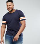 Only & Sons Plus Longline T-shirt With Stripe Sleeve Detail - Navy