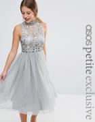 Asos Petite Mesh Prom Dress With Embellished Bodice - Gray