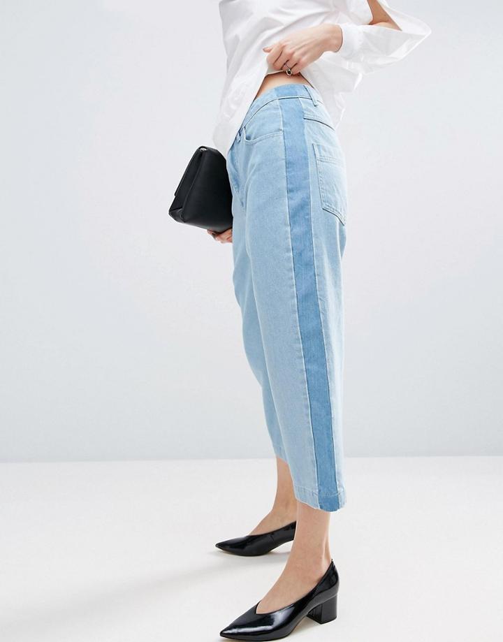 Asos White Relaxed Fit Jeans With Contrast Side Stripe In Multi Tone Wash - Blue