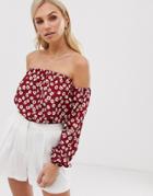 Unqiue21 Bardot Floral Pom Pom Blouse - Multi