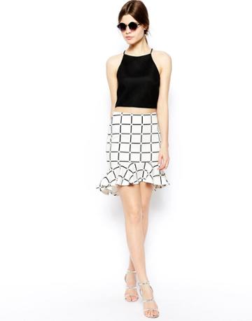 Asos Scuba Peplum Hem Skirt In Check Print