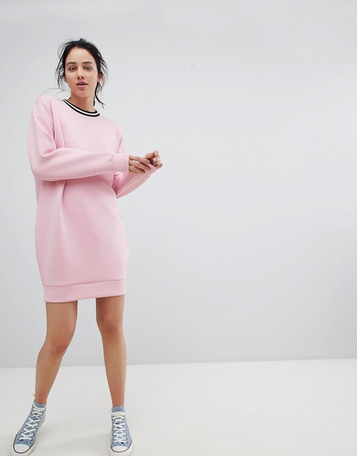 Asos Design Scuba Cocoon Sweat Dress With Rib Trim - Pink