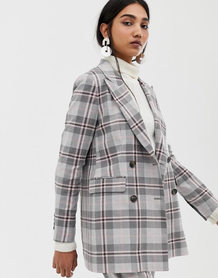 Selected Mika Double Breasted Check Blazer - Gray