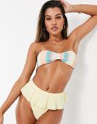 South Beach Sorbet Stripe Bandeau Band Detail Top And Lemon Bottom With Ruffle Detail-multi