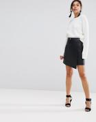 Warehouse Leather Look Wrap Front Skirt - Black
