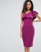 Vesper One Sleeve Pencil Dress With Satin Ruffle - Red