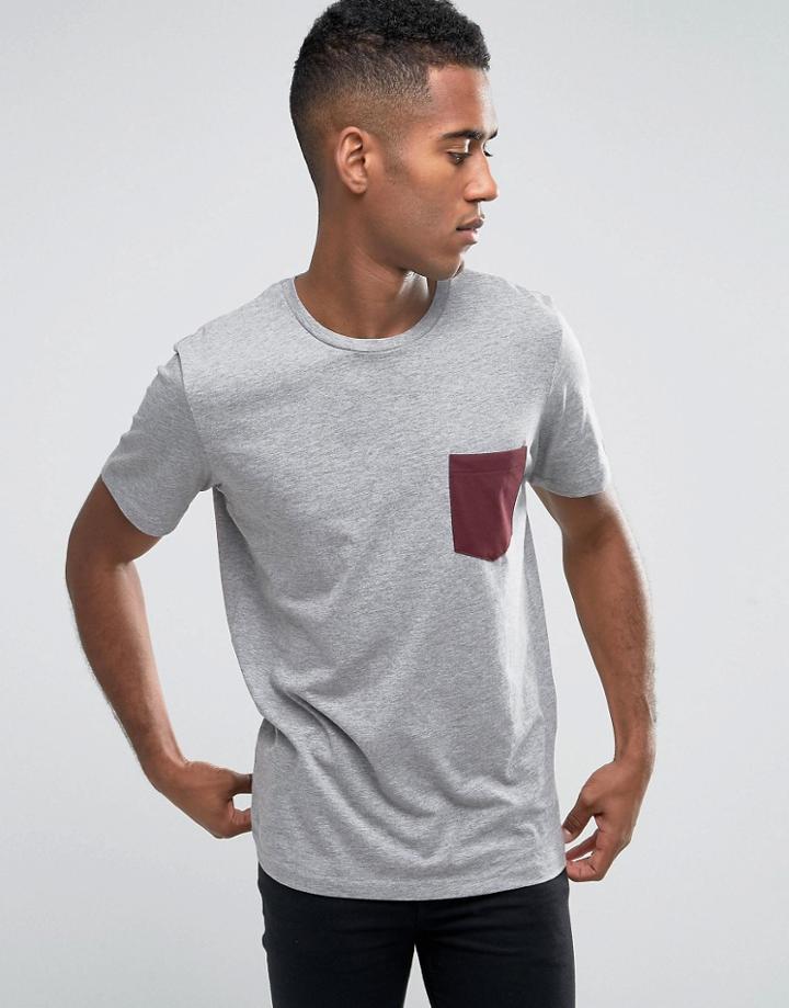 Jack & Jones T-shirt With Contrast Pocket - Gray