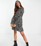 New Look Tall Mini Shirt Dress In Black Animal Print-multi