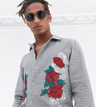Heart & Dagger Oversized Check Shirt With Embroidery With Snaps