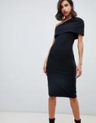 River Island Bodycon Midi Dress With One Shoulder In Black