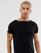 Asos Design Relaxed Short Sleeve T-shirt With Boat Neck In Black - Black