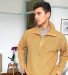 Collusion Funnel Neck Ribbed Sweater In Sand-neutral