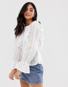 Pieces Broderie Prairie Smock Top-white