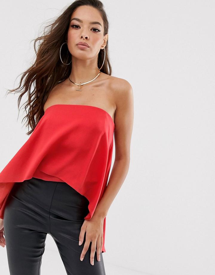 Asos Design Off Shoulder Top With Cape Detail - Red