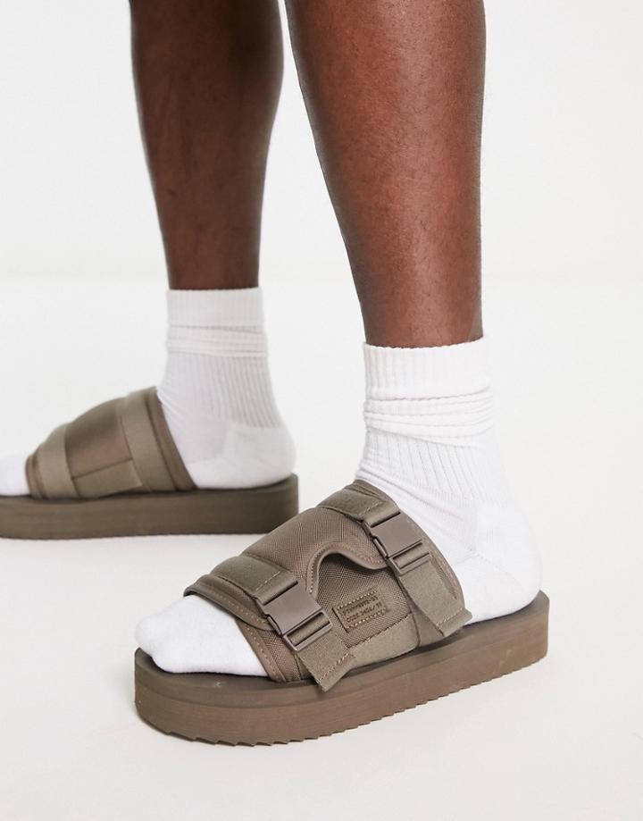 Bershka Sandals With Buckles In Khaki-green