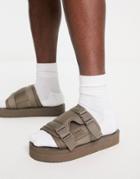 Bershka Sandals With Buckles In Khaki-green