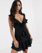Signature 8 Mini Dress With All Over Ruffles-black