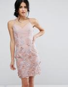 Chi Chi London Pencil Dress In 3d Embroidery - Pink
