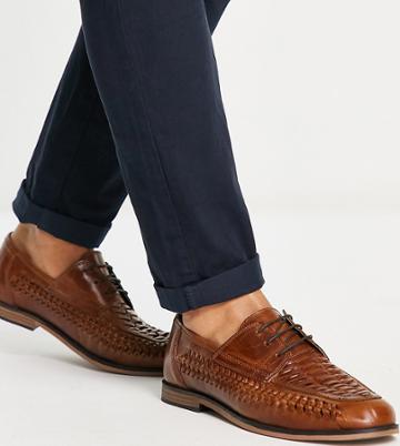 Red Tape Wide Fit Woven Leather Lace Up Shoes In Brown