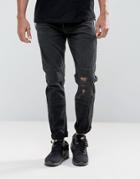 Asos Skinny Jeans In Washed Black Biker With Chunky Zips - Black