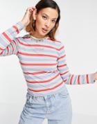 Kickers Long Sleeve Relaxed T-shirt With Embroidered Logo In Retro Stripe-multi