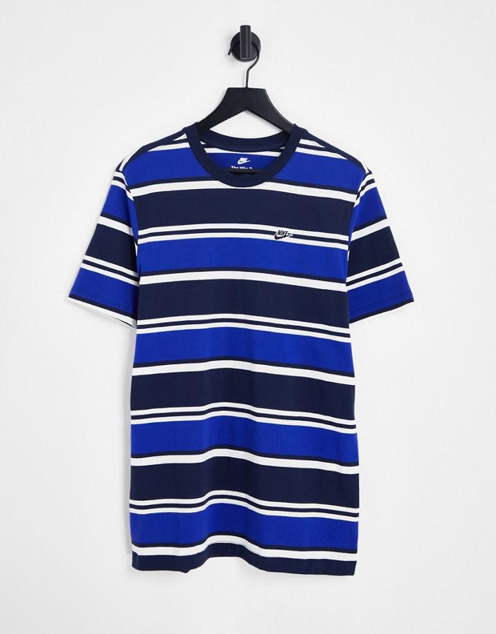 Nike Club Stripe T-shirt In Royal Blue/black