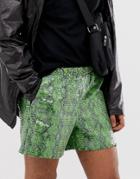 Asos Design Festival Slim Shorts With Snake Print In Sequins-green