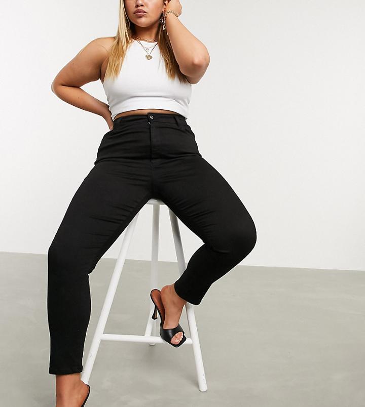 Asos Design Curve Hourglass High Rise 'lift And Contour' Skinny Jeans In Clean Black