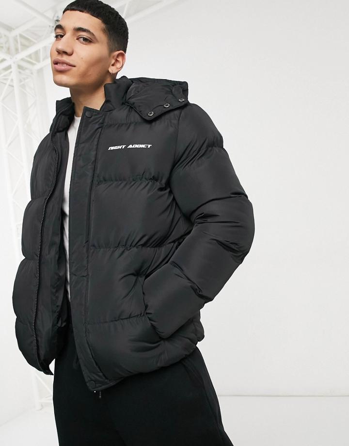 Night Addict Oversized Hooded Puffer Jacket-black