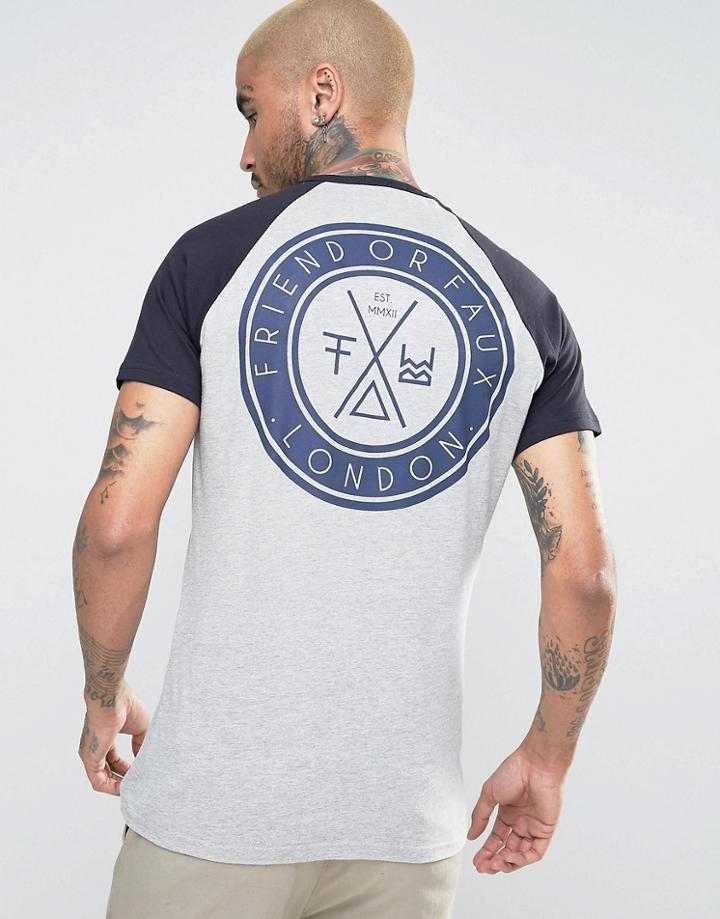 Friend Or Faux Cosmos Back Print Raglan Sleeve T-shirt - Gray