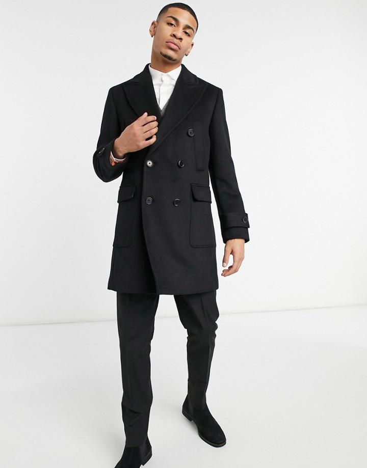 Harry Brown Wool Blend Overcoat In Black
