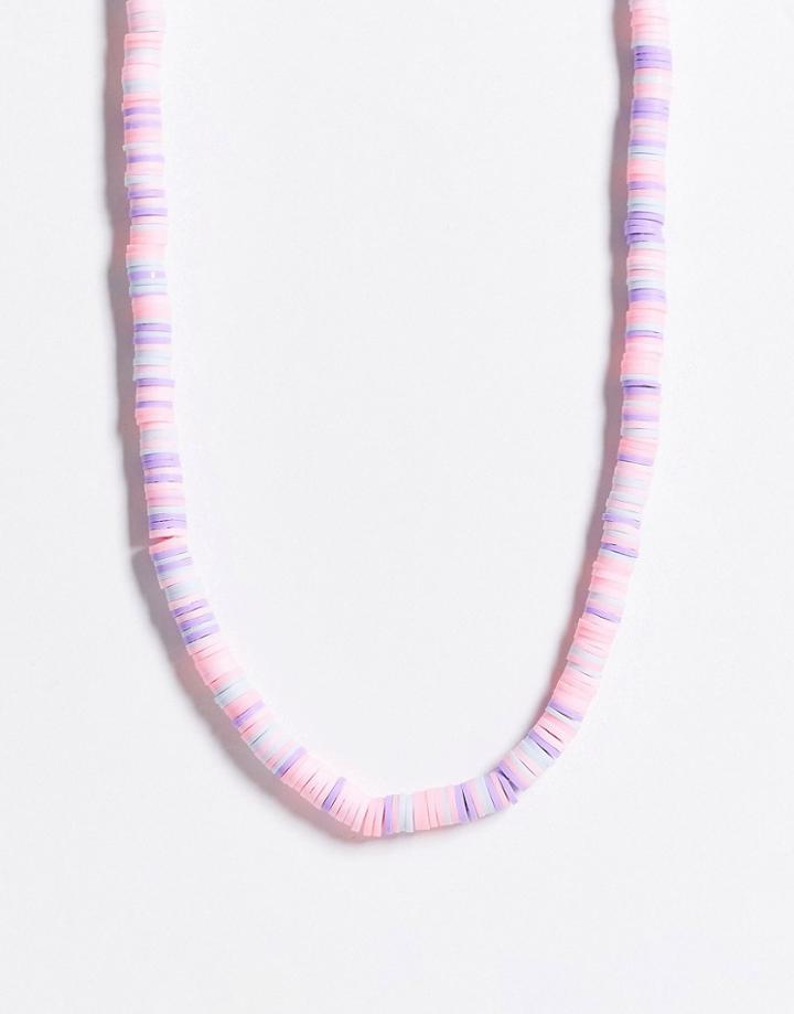 Asos Design Curve Necklace In Pastel Pink Chip Beads-multi