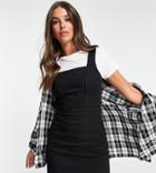 Asos Design Tall Denim Seamed Fitted Pinny Dress In Black
