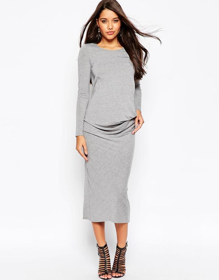 Asos Drape Front Maxi Dress - Gray Marl