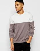 Asos Color Block Crew Neck Sweater In Cotton - Lt Grey Flat Charc