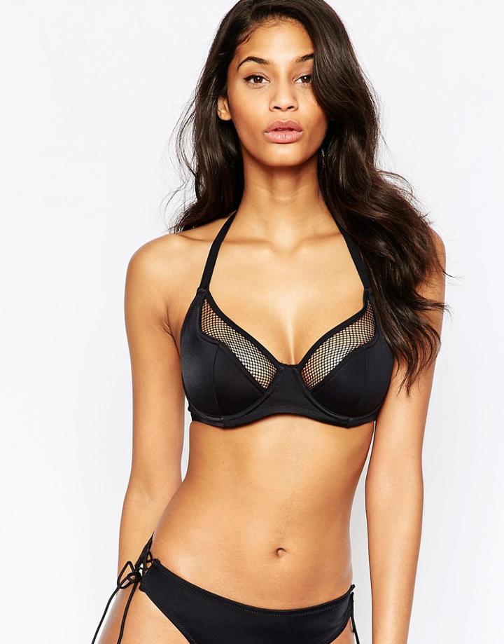 Pour Moi Glamazon Underwired Halter Bikini Top - Black