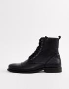 River Island Leather Boots In Black - Black